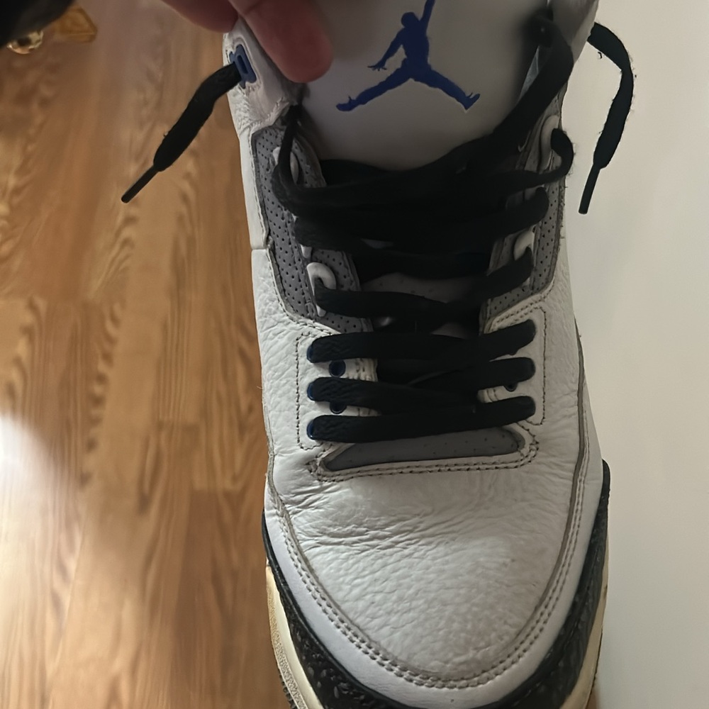Jordan Men's White and Black Sneakers with Blue Accents
